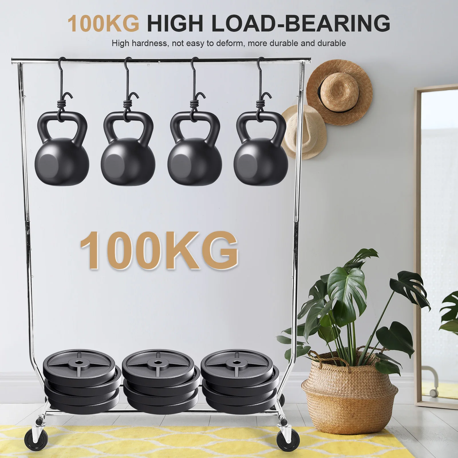 

Adjustable Rolling Garment Rack with Lockable Wheels Clothes Rack Portable Closet Wardrobe Rack for Bedroom Laundry Living Room