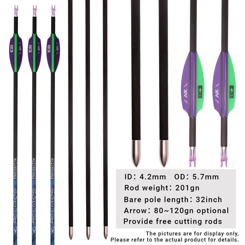 

6/12 шт. ID4,2 мм стрела 32 дюйма позвоночник 250-1000 вал чистый карбон стрельба из лука с 2-дюймовыми перьями для стрел AIR охота стрельба
