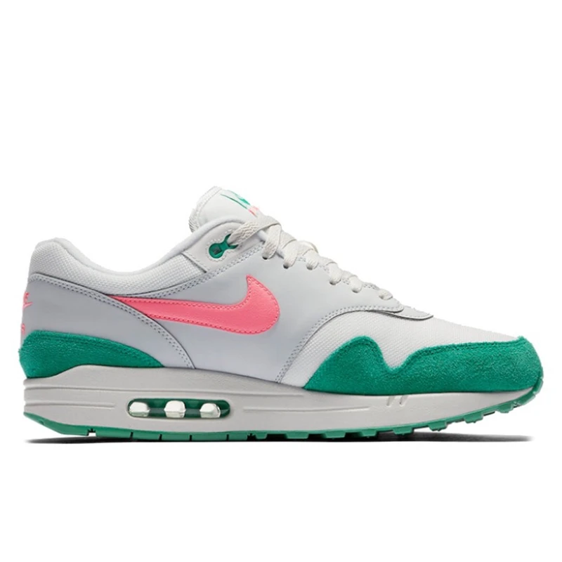 Nike-Air Max 1 chaussures de course pour hommes et femmes, baskets de sport décontractées, rouges, vertes, en maille, respirantes, confortables, en daim, unisexe