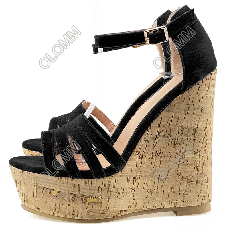 

Olomm New Arrival Women Platform Sandals Sexy Wedges Heels Open Toe Pretty Fuchsia Purple Party Shoes Women US Plus Size 5-20