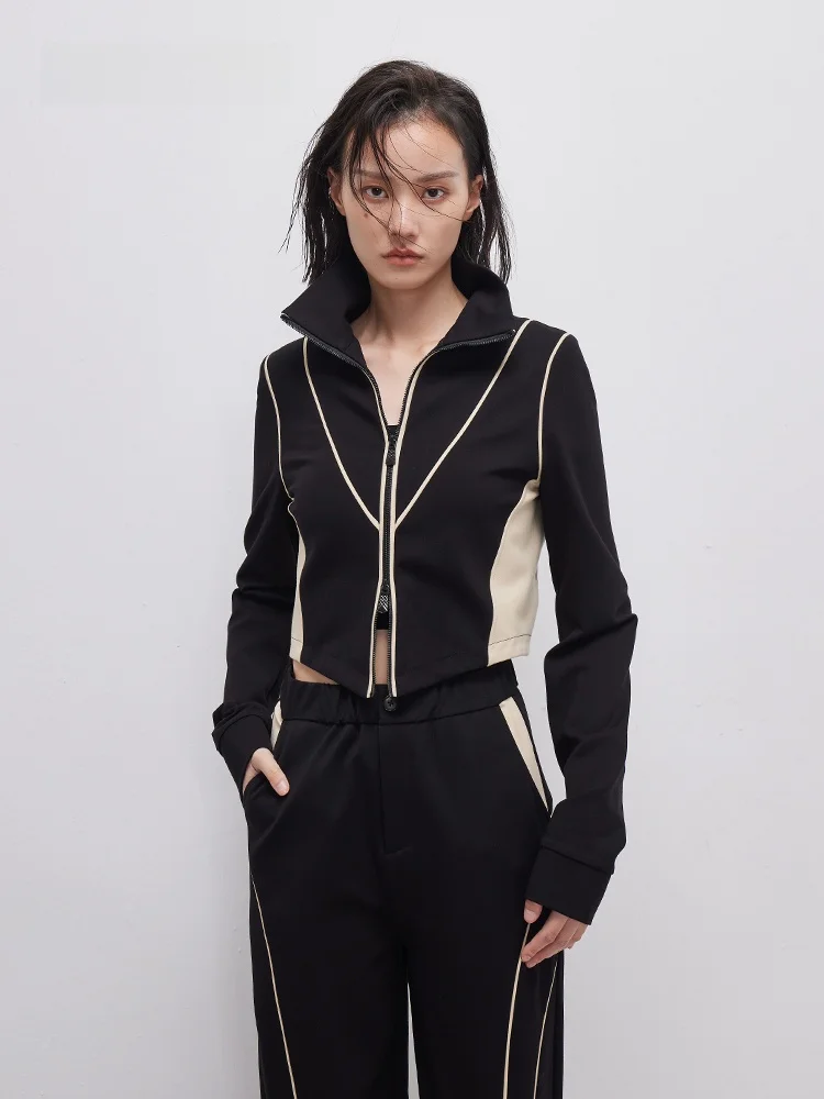 

XMOOM Spring New Color Blo Arc Clip Strip Stand Collar Zipper Sweatirt Sportswear Women's Faion Commute Sle Long Sve