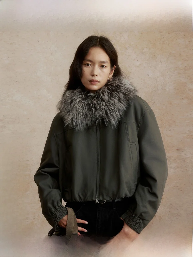 

ZhiZhi Short down Jacket Women's Winter Removable Fur Collar White Goose down Commute Style Thickened Long Sleeve Regular Length