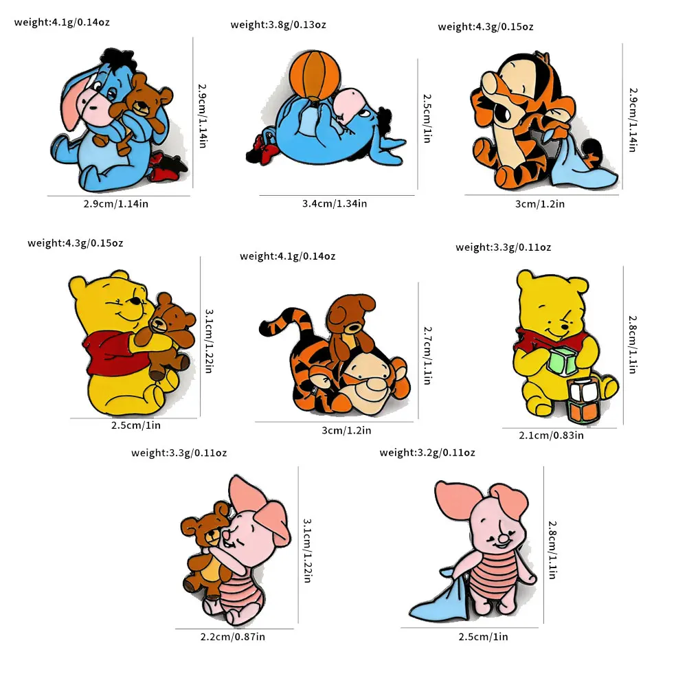 8 buah bros Anime lucu Pooh beruang Enamel Pin logam lencana perhiasan ransel aksesori pakaian hadiah untuk teman