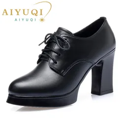 AIYUQI Women Spring Shoes High Heel 2024 New Genuine Leather Ladies Shoes Thick Heel Platform Pumps Fashion Dress Shoes Women