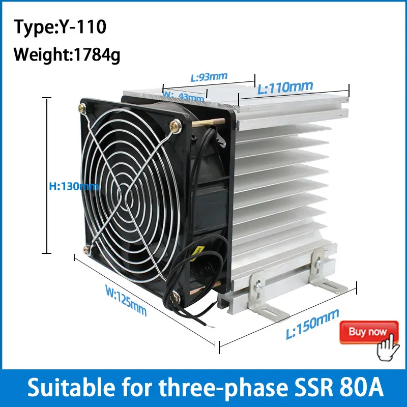 LCTC Radiator With Fan For Three Phase Solid State Relay SSR Heat Sink Cooling Fan 80A Y-110 48V DC