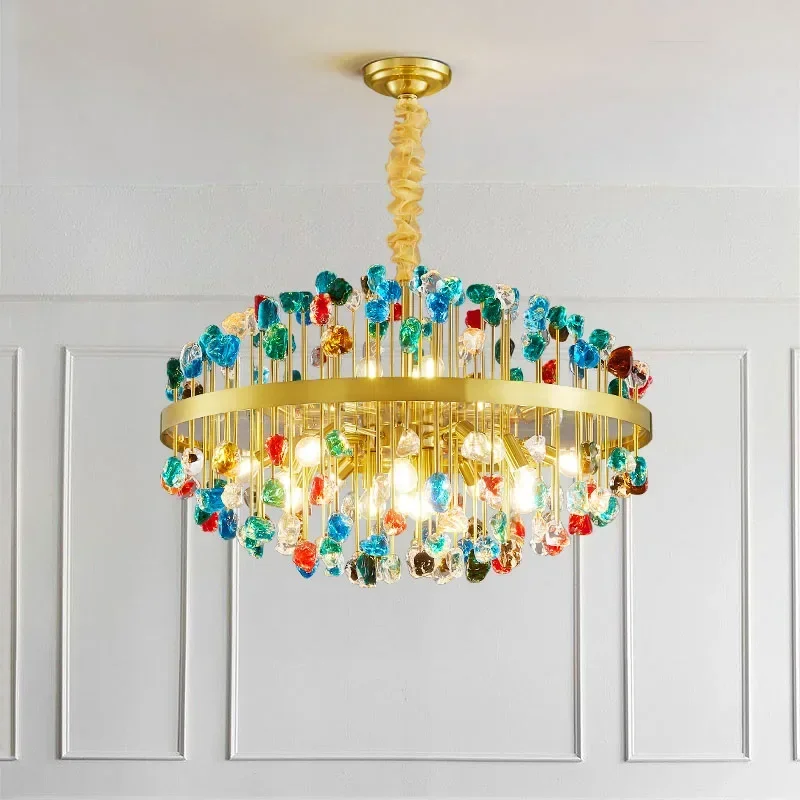 Modern Crystal Chandelier for Dining Room Luxury Colorful Cristal Hanging Lamps Rectangle Kitchen Island LED Lighting Fixtures