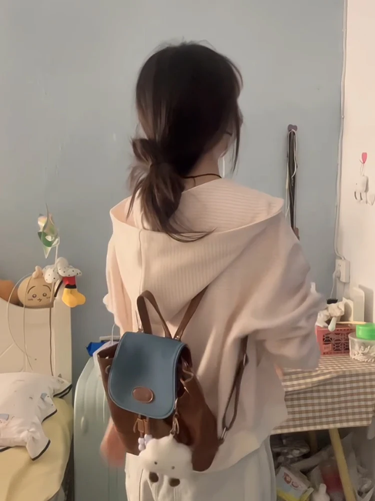 Koreański kardigan w paski z kapturem, rozpinany, damski, długi sweter, casualowy, w stylu lazy, zapinany na zamek, kurtka, nowość na jesień.