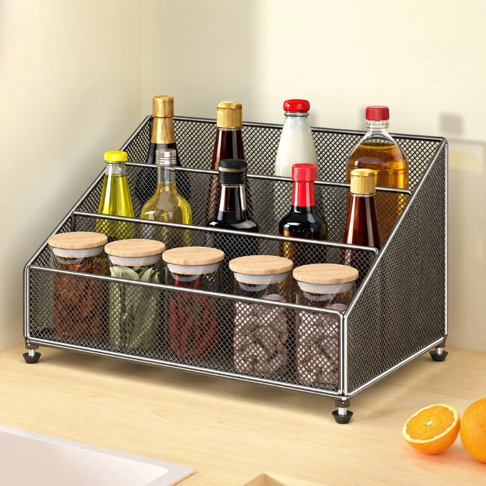 Multi-Functional Kitchen Seasoning Storage Rack Divided Sections Adjustable Leveling Feet Kitchen Organizer Rack
