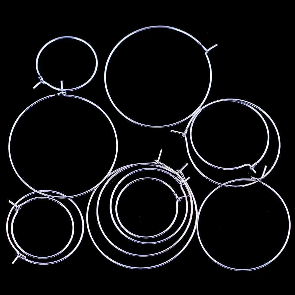 50 pçs anéis de rotulagem de vidro de vinho aros brincos orelha círculo fio liga redonda banhado a prata jóias diy encontrar encantos 20mm-35mm