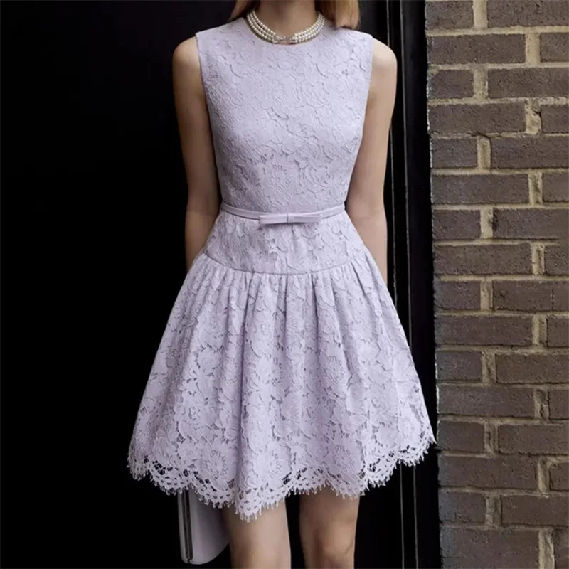 

Women's dress New lace flower embroidery mini dress for summer 2025 Belt slim fit sleeveless short dresses y2k Evening dresses