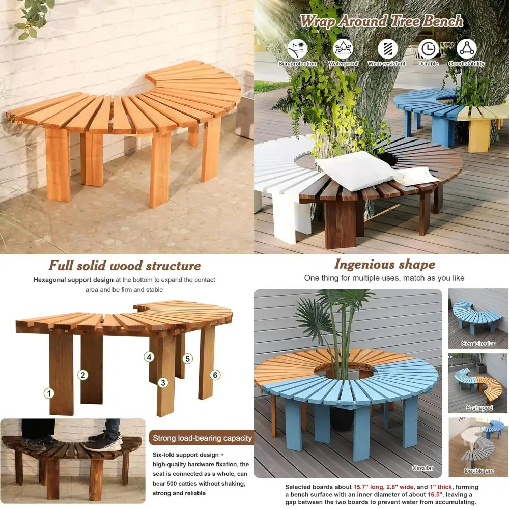 Robuste gebogene Holzbänke für den Außenbereich: Perfekt für Gärten, Rasen, Terrassen und Hinterhöfe