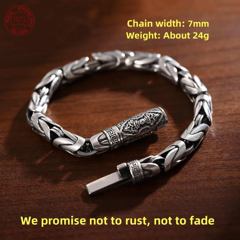 New Handmade Retro  925 Sterling Silver Men Safe Braided Bracelet Diamond Pestle Tide Hip Hop Niche Bracelets Jewelry Accessorie