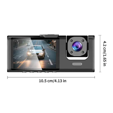 3 Channels Dash Camera For Cars HD 1080P Video Recorder 3 Lnes Front Inside Rear View Camera Night Vision Loop Recording Black B