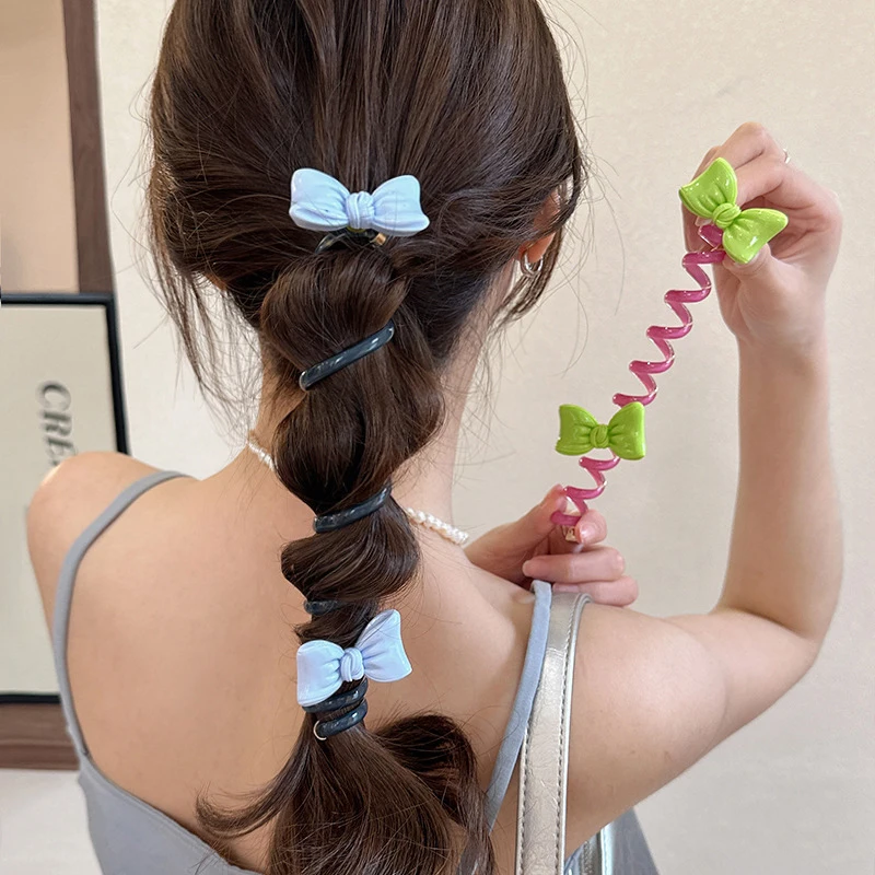 Bow Shape Telephone Line Hairpin Women High Horsetail Headrope High Elastic Durable Hair Accessories Bubble Braid Headband