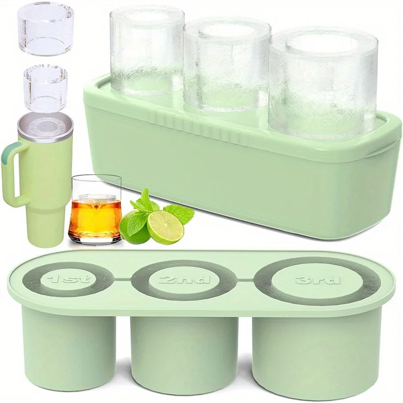 Silicone Ice Cube Tray Set with  Bin and Lid for Freezer - 3 Sizes Hollow Cylinder Ice Molds for Tumbler, Drinks, Juice, Whiskey