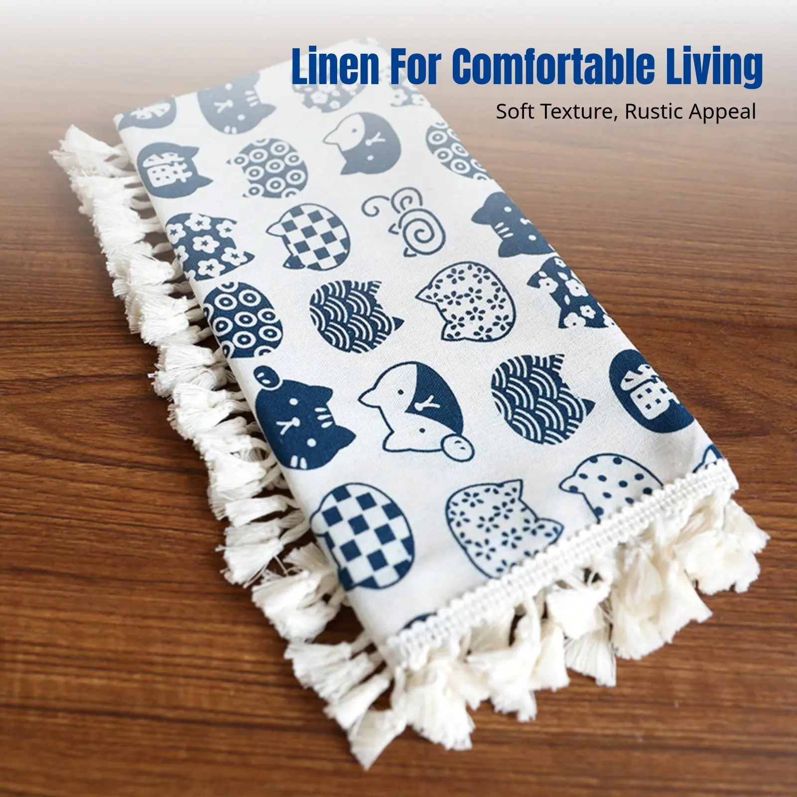

Linen Tablecloth, Universal Cover for Computer, Printer, Bedside Table, Refrigerator, Microwave, Tassel Border, Various Designs