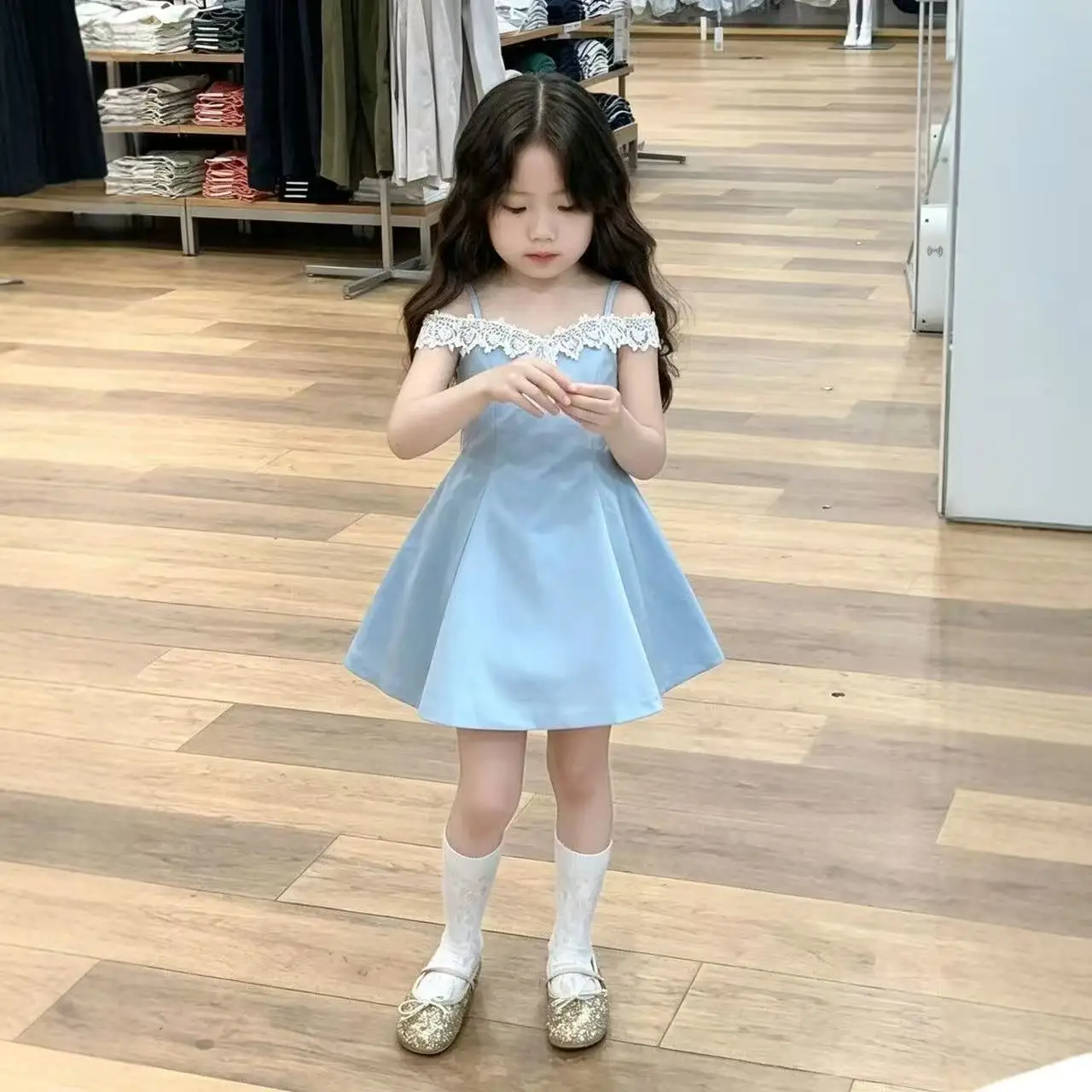 

Girls' Summer Dress New One Shoulder Lace Camisole Skirt Children's Waist Cinched and Fluffy A-line Princess Skirt