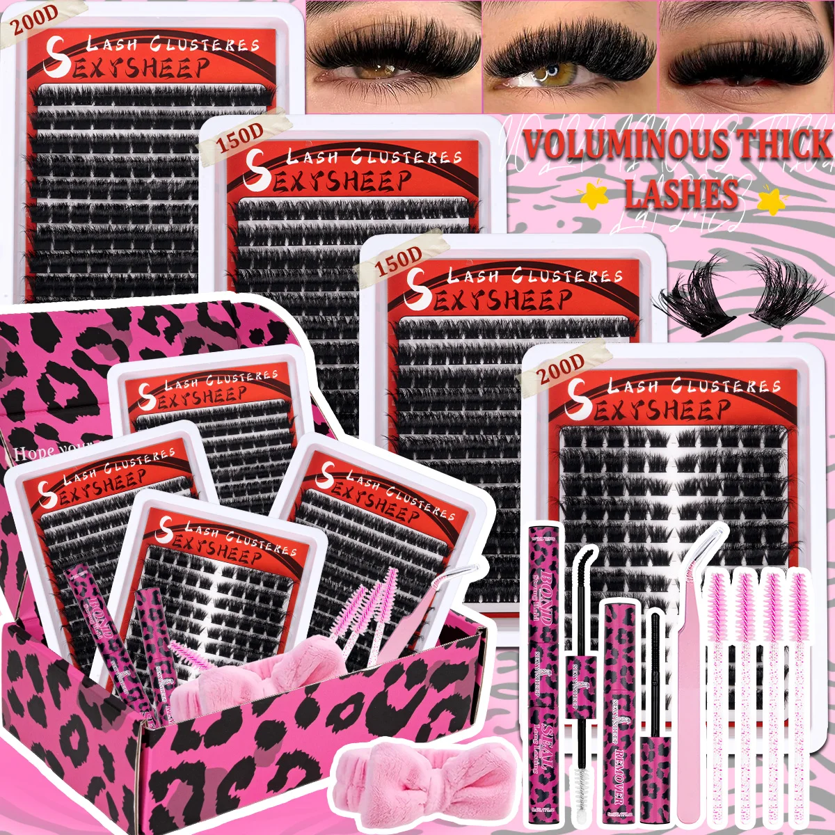 DIY Einzelwimpern-Verlängerungsset, dicke Volumen-Wimpernbüschel, D-Curl, mit Kleber und Versiegelungsmittel, Pinzette, Halloween-Weihnachtsgeschenk – Detail 1