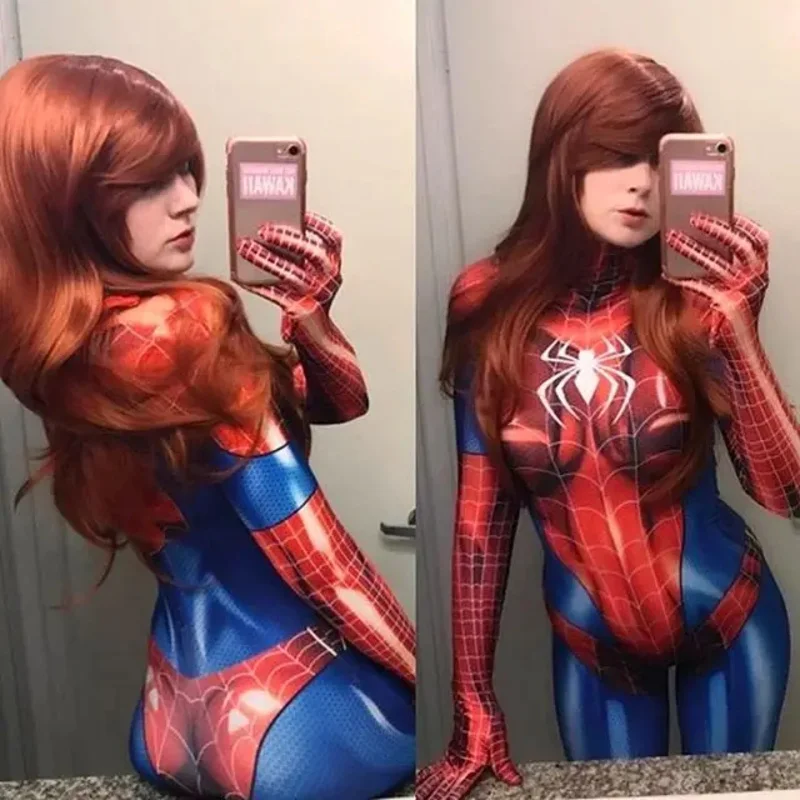 

Halloween Adults Kids MJ Spider cosplay Costume Female Woman Mary Jane Watson Girls Zentai Bodysuit