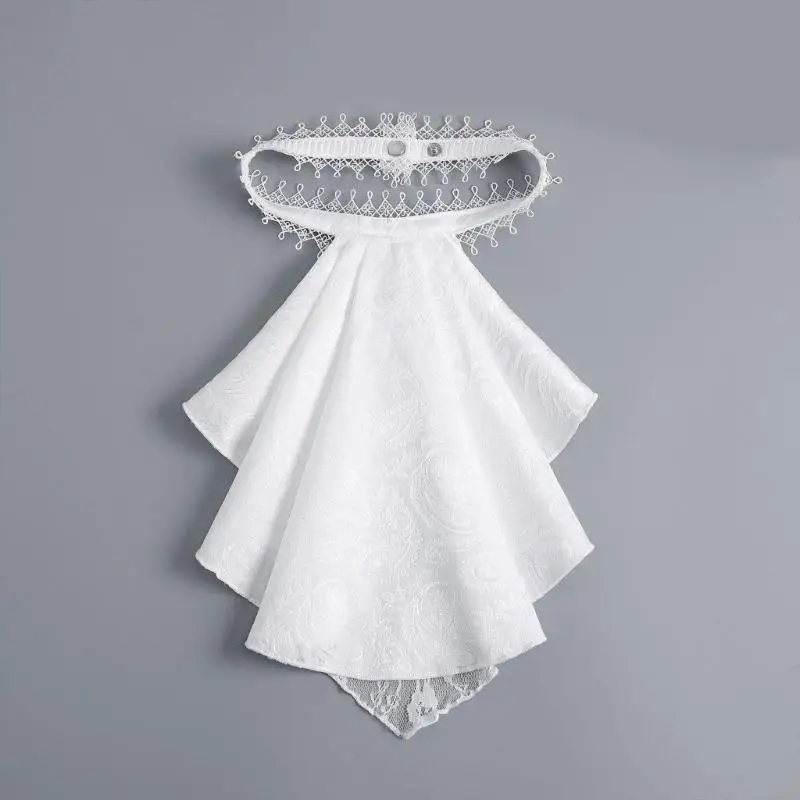 72XE Lace Trim Drape Collar Victorian Jabot Detachable Collar Colonial False Collar