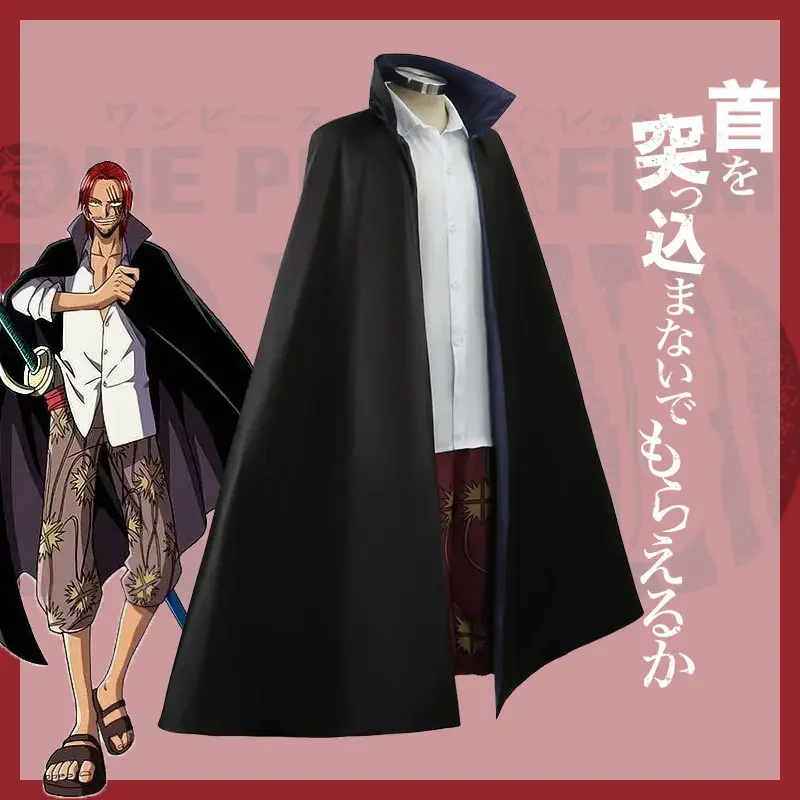 Anime Film Red Shanks Cosplay Costume pour Adultes Hommes, One Piece Tralike Coat, Full Outfit, Halloween Party, Red Hair Pirate