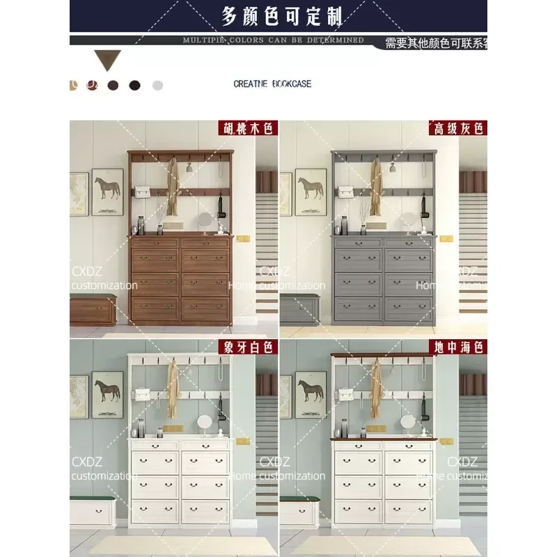 All Solid Wood Ultra Thin 17cm Shoe Cabinet with Coat Rack Narrow Wall Mounted Tipping Bucket Storage for Entryway Hallway
