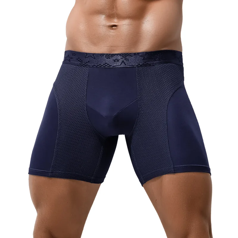 Mens Modal Boxers Shorts Hombre Solid Breathable Mesh Pouch Underpants Man Middle Long Leg Underwear Cueca Calzoncillo L-6XL