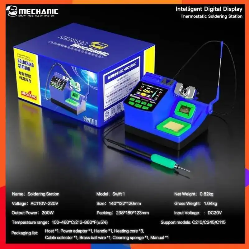 

MECHANIC Intelligent Display Soldering Station Fast Heating 200W 2.4" Color LED C210 C245 C115 Handles Hibernation Tip Placement