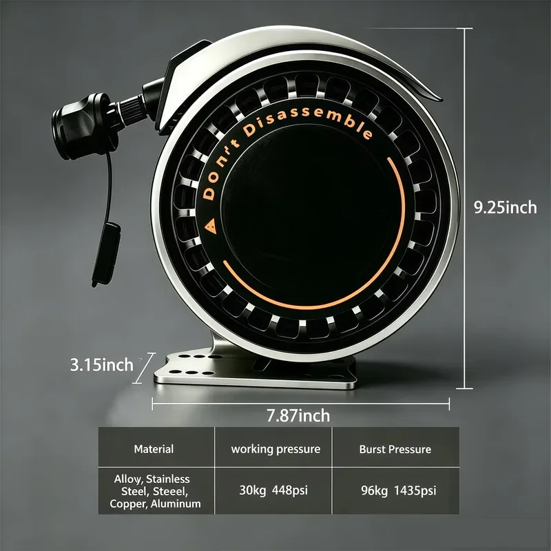 Heavy Alloy Steel 12m Hose Reel Tire Inflation 4x4 Off-Road Automatic Self Retractable Air Hose Reel 450 PSI Max Garage