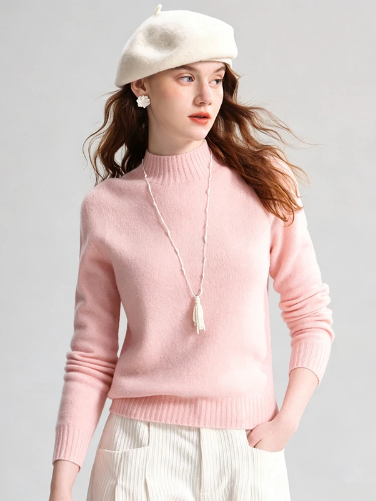 2026 New Autumn Winter Women Pullover Mock Neck Long Sleeve Solid Color Sweater Korean‑Style Cropped Knit Base Layer Top