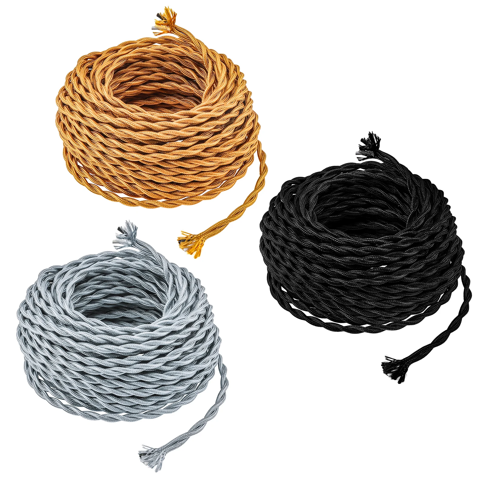 10M/32.8FT Twisted Cloth Covered Lamp Cord 18 Gauge Industrial Electrical Cord for Wiring, Twisted Cloth Covered Lamp Cord