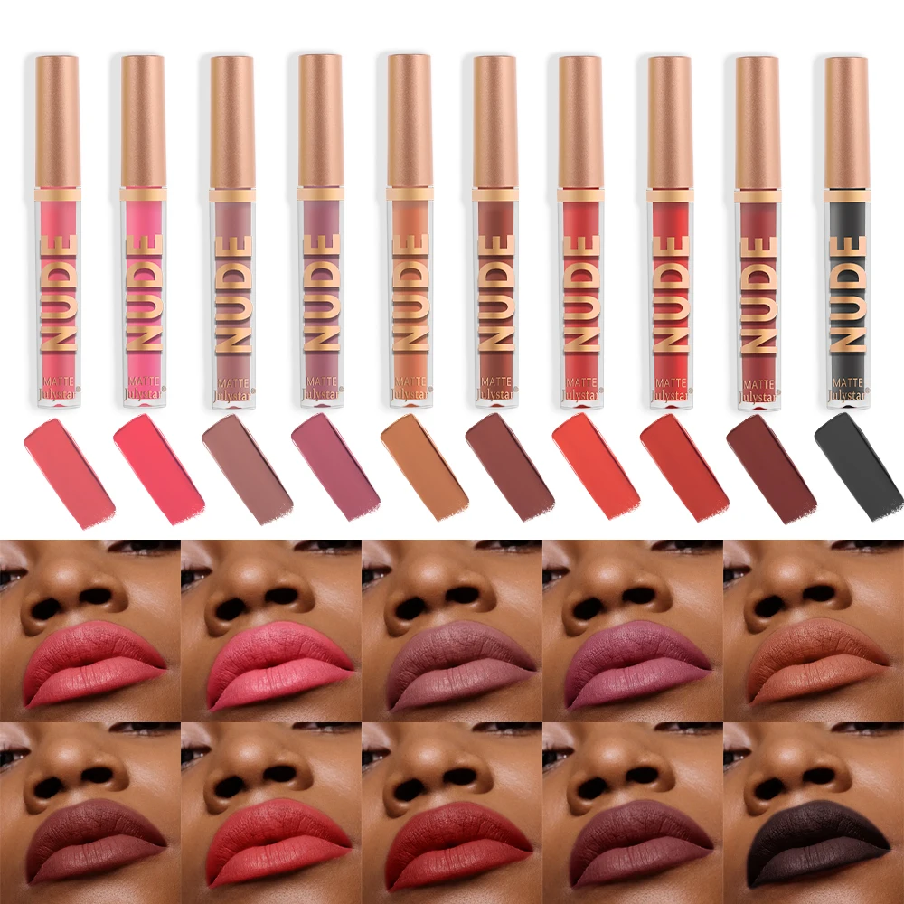 Julystar Durable Colored Lip Glaze Velvet Mist Matte Mouth Red Lip Glaze Women's Makeup Daily Party Makeup Portable Lip Glaze