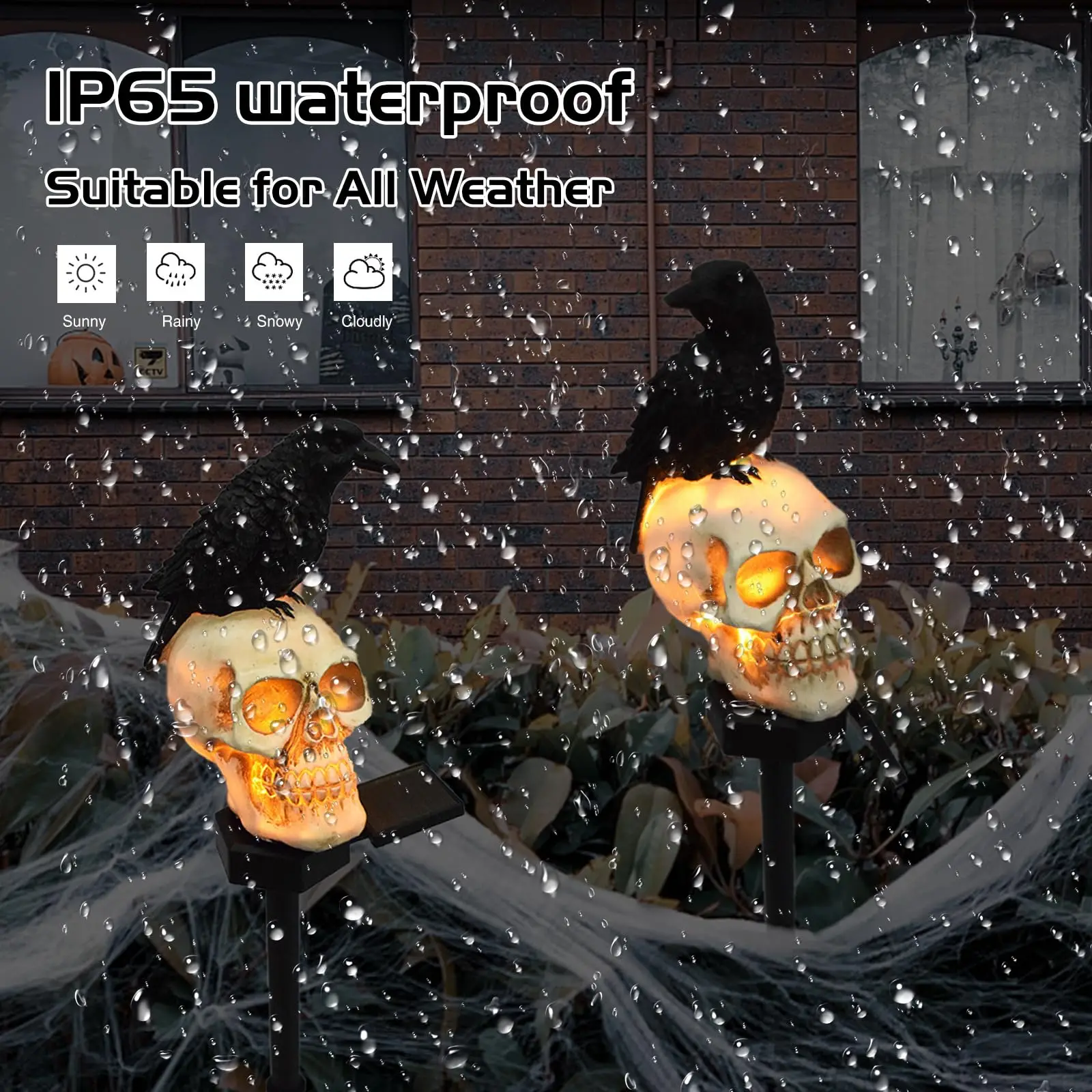 أضواء حصة على شكل جمجمة الهالوين بالطاقة الشمسية، ديكورات هيكل عظمي من الراتنج المقاوم للماء لحديقة الحديقة الخارجية