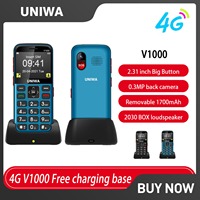 UNIWA V1000 4G Feature Phone 2.31”1700mAh 64MB RAM+64GBROM Big Button Mobile Phone 0.3MP Back Camera Russia Keyboard for Elderly