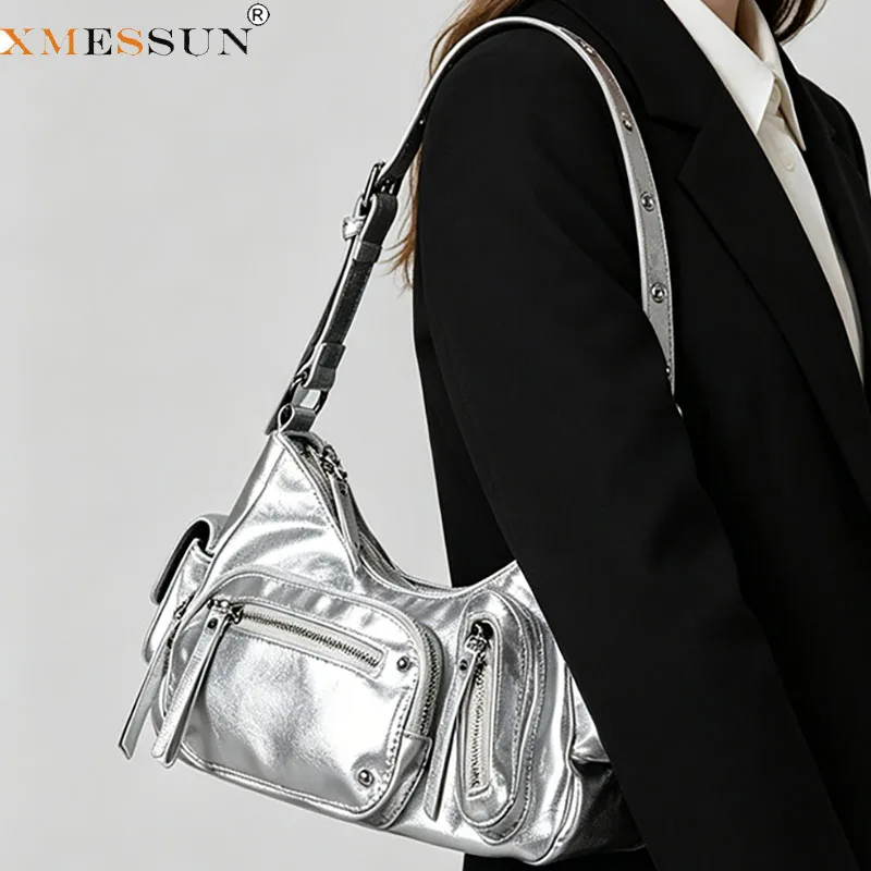 

XMESSUN New Retro Underarm Bag For Women,Fashion Design Studded Punk Moto Bag Female High Quality Shoulder Crossbody Bag ins