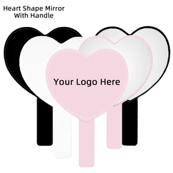 Custom Logo Personalized Heart Shape Handle Mirrors Pink Black White Hand Held Mirror Wig Specilist Lash Artist Makeup Tools