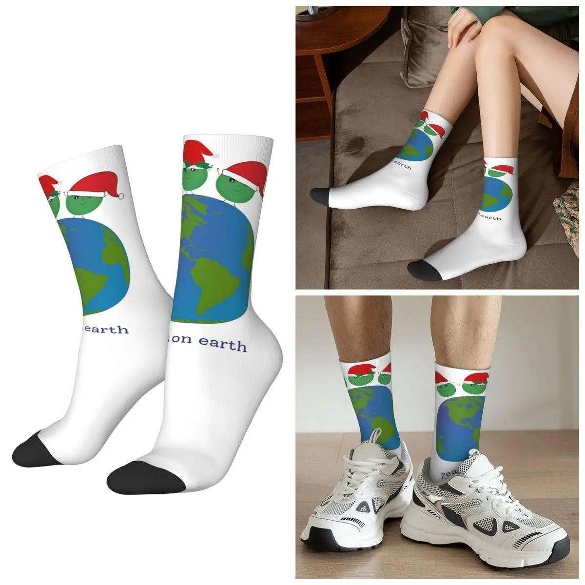 

All Seasons Peas On Earth - Peace On Earth Socks Harajuku Sport Middle Tube Socks Casual Stockings for Men Women Christmas Gifts