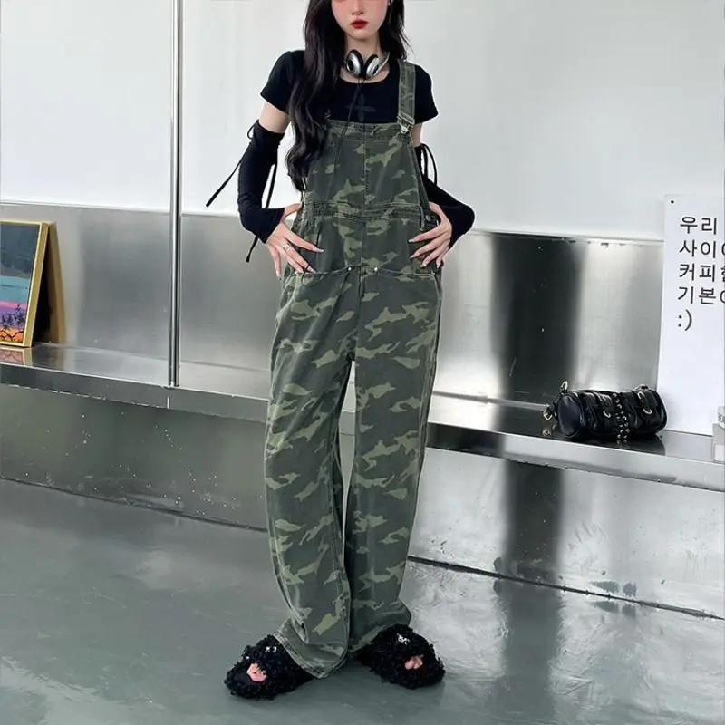 

Braces Trousers Camouflage High-Waisted American Retro Design Niche Women'S Autumn Ins New Straight-Leg Jumpsuit Trendy