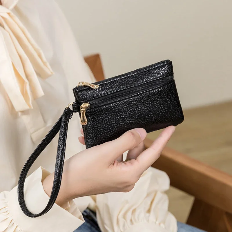 

Double Zipper Clutch Coin Purse Women Leather Purse Bank Credit Card ID Card Holder and Earphone Storage Cute Wallet Mini Purse