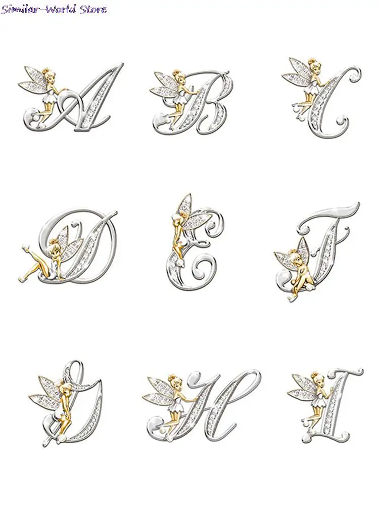 New Arrival Crystal Rhinestone Angel Fairy Initial Letters Brooch Pins for Women Girls Jewelry Gifts