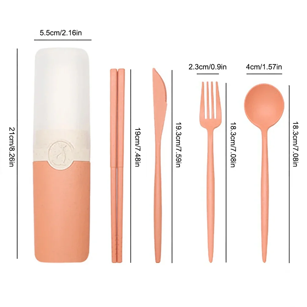Wheat Straw Portable Tableware Knife Fork Spoon Chopsticks Dinnerware Set with Storage Box Student Travel Cutlery for BBQ Party