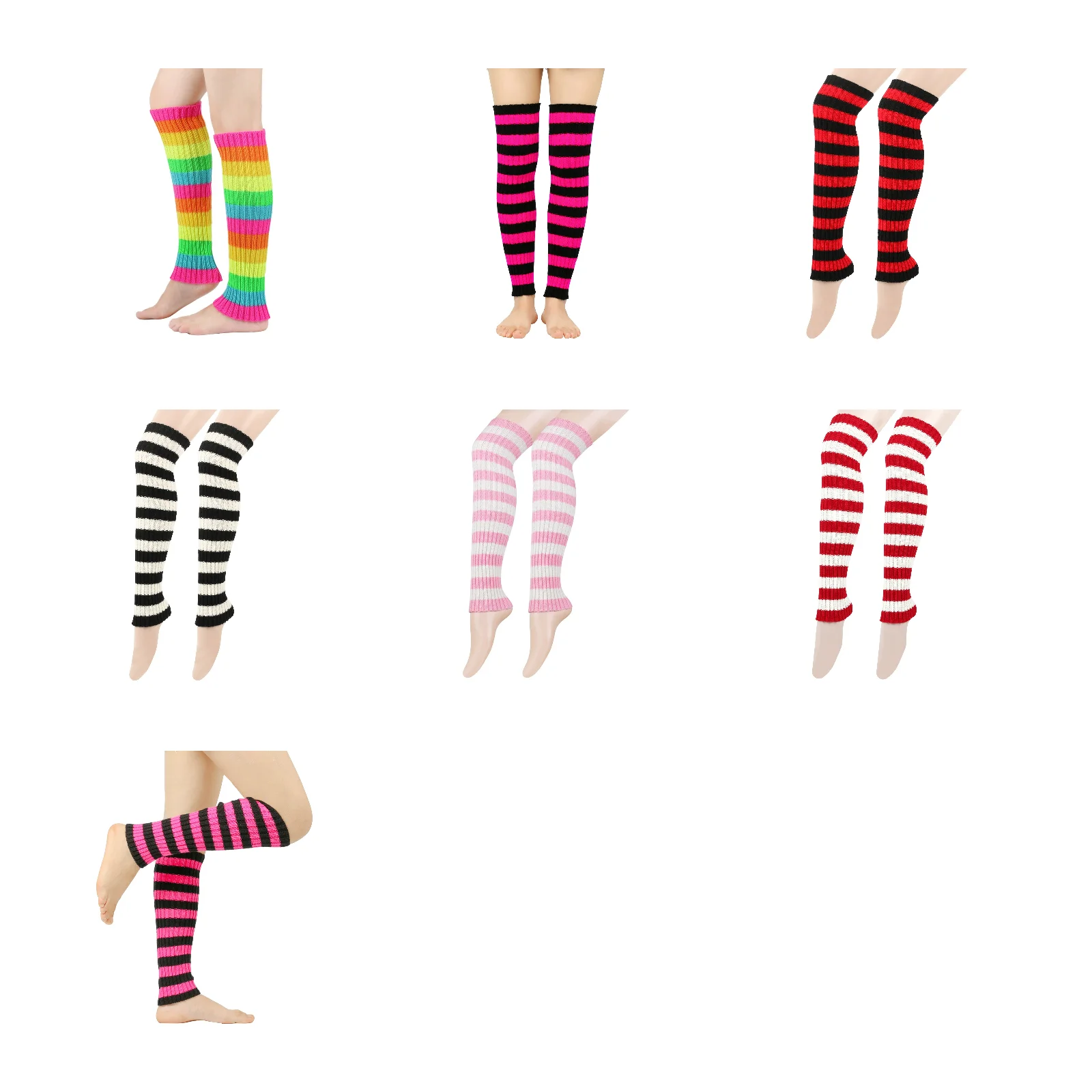 

Женские вязаные гетры в рубчик с разноцветными полосками, выше колена, без стопы, длинные, для косплея и костюмов