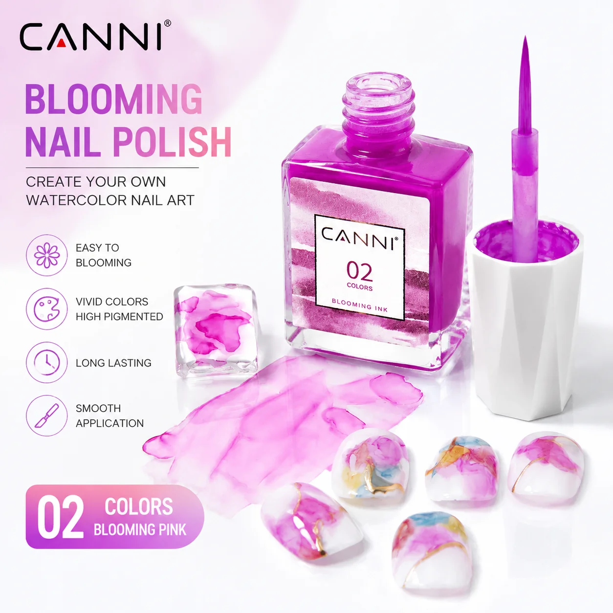 CANNI Blühender Nagellack 9ml Aquarell-Gel-Tinte Einfacher Blüteffekt Nagel-Malgel Lebendiges Pigment UV-LED Abziehbarer Nageldesign
