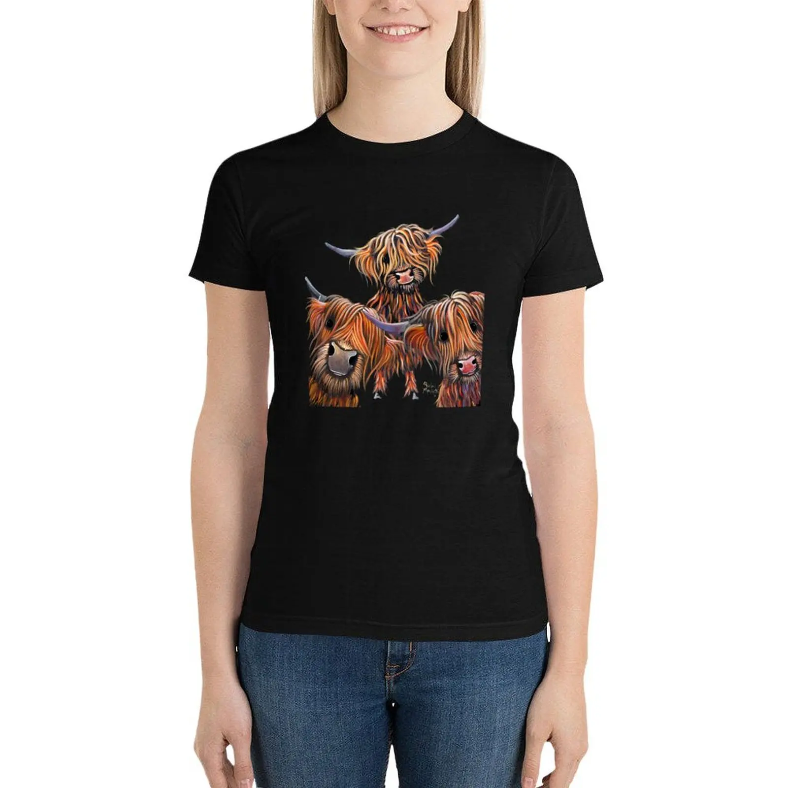 

HiGHLaND CoW PRiNT SCoTTiSH ' THe BaKeD BeaNS ' BY SHiRLeY MacARTHuR T-Shirt vintage clothes graphics t shirt dress Women