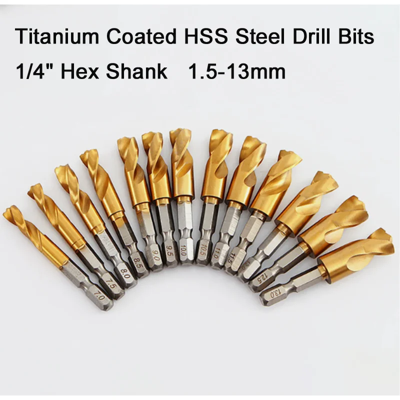 Titanium Coated High Speed Steel HSS Drill Bits Metal Wood Plastic 1/4 