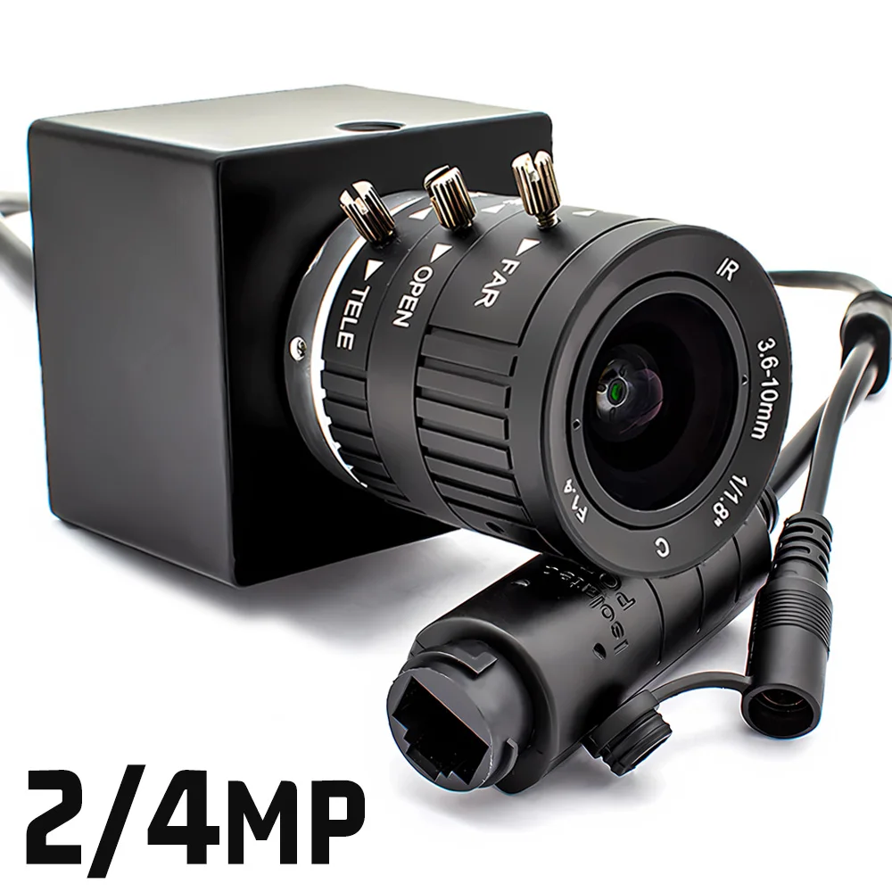 Industrial HD 2/4MP Mini POE IP Camera 3.6-10mm Varifocal Lens Indoor Security Onvif RTSP CCTV Camera System Video Surveillance