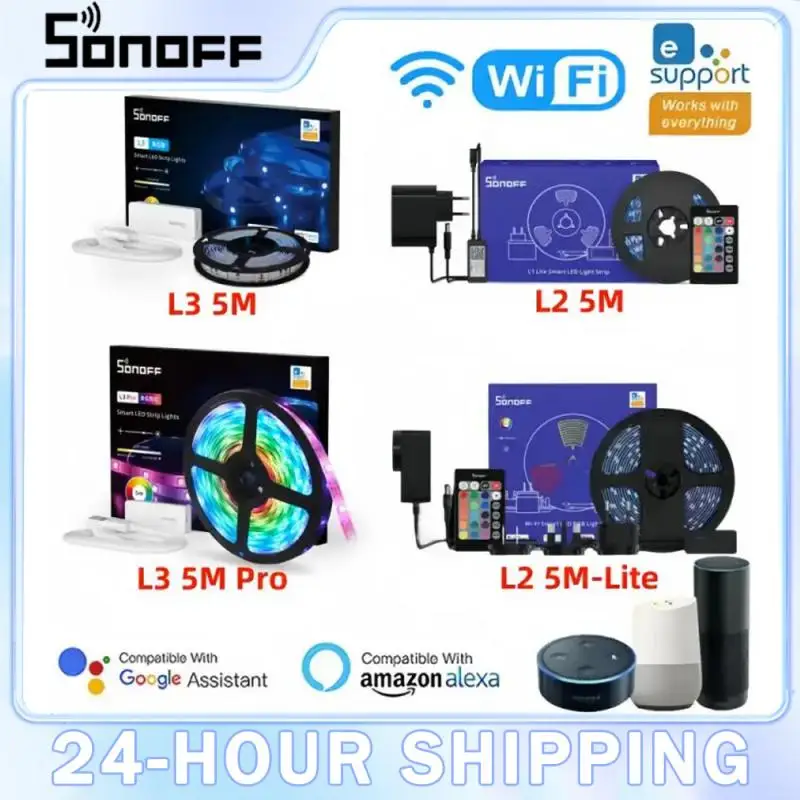 

Светодиодная лента Sonoff, RGB-лента с регулируемой яркостью, L2 Lite, L3 PRO, RGBIC, Wi-Fi лампа-полоса, работает с Alexa Google Smartthings, IFTTT EWeLink App