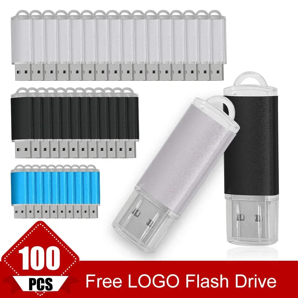 Clé USB 100 en métal avec logo personnalisé, 4 Go, 8 Go, 16 Go, 32 Go, 64 Go, lecteur de mémoire de procureur, cadeaux, prix de gros, lot de 2.0 pièces