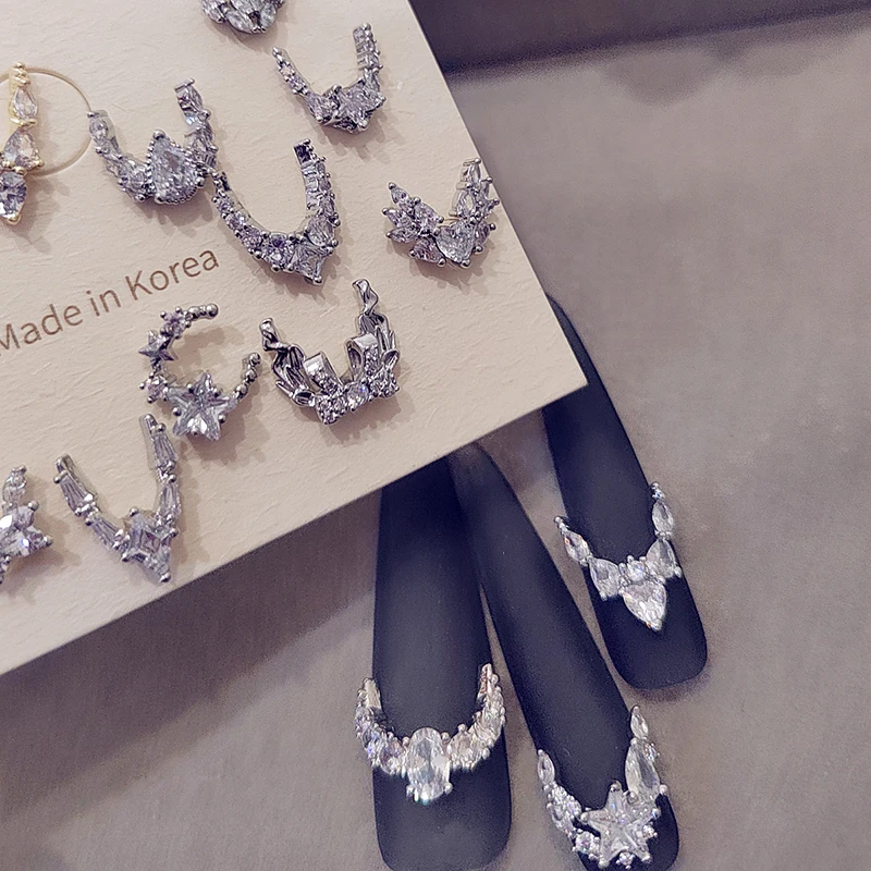 10 Stück Pfahlbohrer im französischen Stil, Textur, Nageldekoration, Zirkonia, Strass-Accessoires, schillernder Edelstein, floraler Stil, Kristall