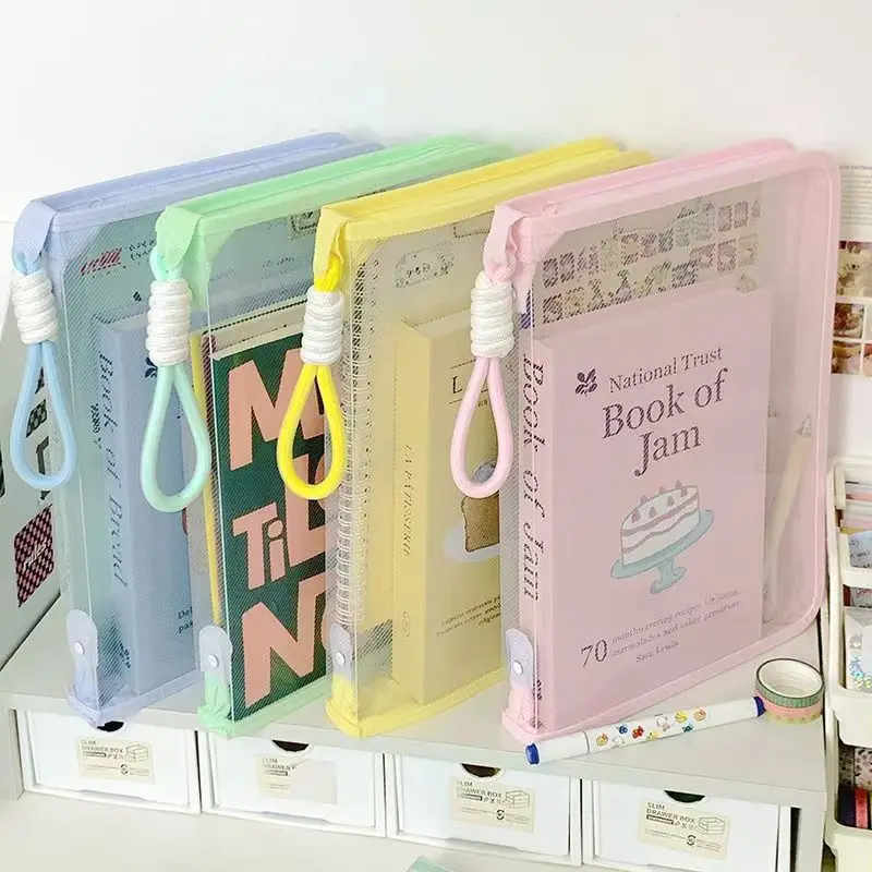 Document Bag Transparent with Handle Zipper Hard Shell File Folder for Students Test Paper Organizer Cartoon Design Storage